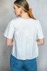 Contrast knit and poplin asymmetrical blouse by Before You