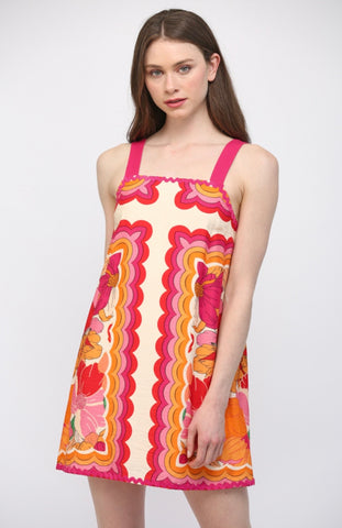 Ric rac trimmed wide shoulder strap floral dress by Fate