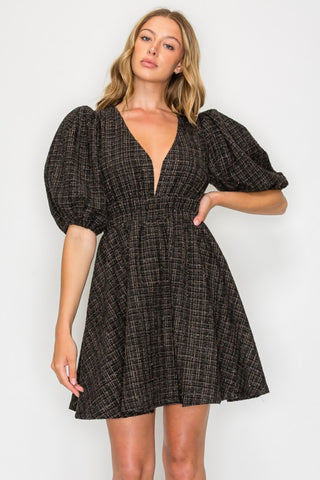 Ebony tweed puff sleeve dress by Meet Me in Santorini