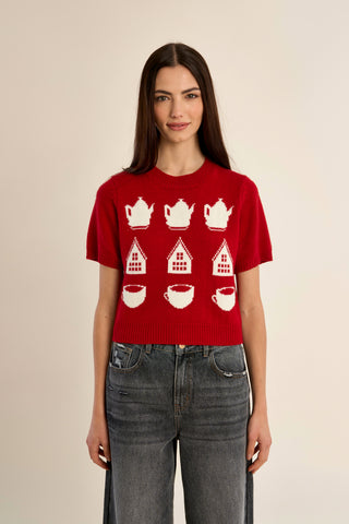 Teapot sweater red by Molly Bracken