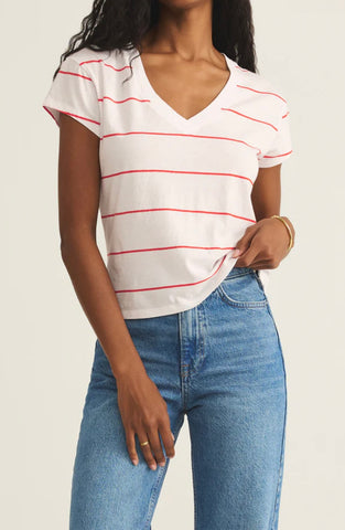 Striped modern vneck tee red hot by Z Supply