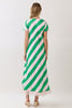 Pink and green striped feather maxi dress by TCEC