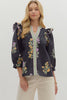 Black purple floral top by Entro
