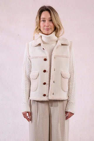 Sherpa trimmed vest beige by Molly Bracken