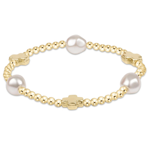 Signature cross admire pearl pattern 3mm bead bracelet gold by enewton