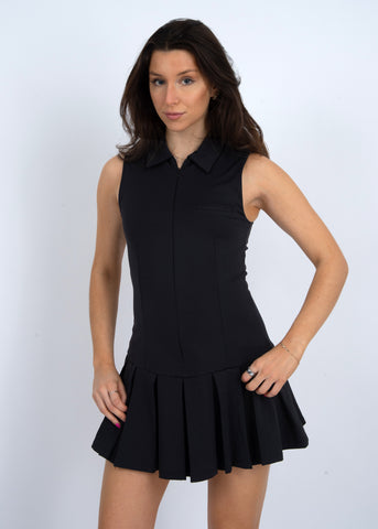 Diabelle polo collar pleated mini dress in black by RD Style