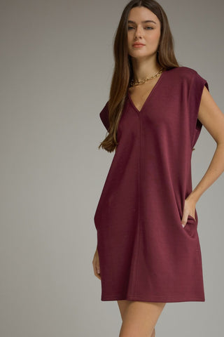 Cap sleeve v neck mini dress burgandy by Entro