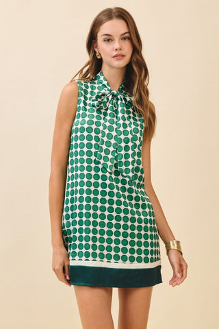 Retro print tie neck mini dress by TCEC