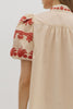 Ecru puff sleeve top rust embroidery by Entro