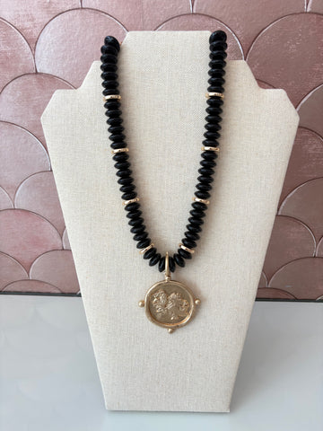 Rondelle beaded necklace gamecock charm