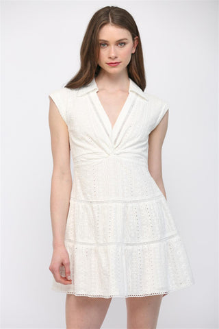 Eyelet twist front dress white by Fate
