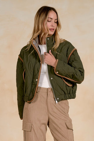 Corduroy trim olive jacket by Elan