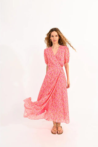 Long Crossbody Wrap Dress in Pink Lola by Molly Bracken