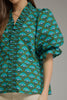 Olive and teal print balloon sleeve top by Entro