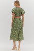 Olive floral midi rust trim by Entro