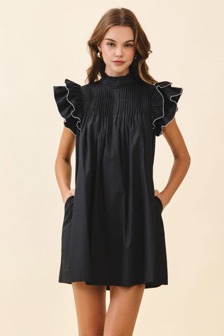 Button back mini dress black by TCEC