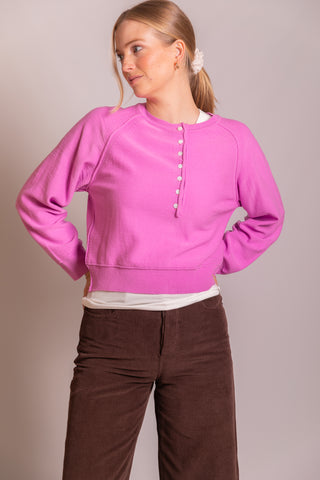 Knit buttoned ribbed hem sweater pink by Before You
