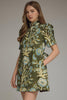 Olive and blue floral print mini dress by Entro