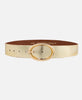 Metallic leather belt with sleek oval buckle by Amsterdam Heritage