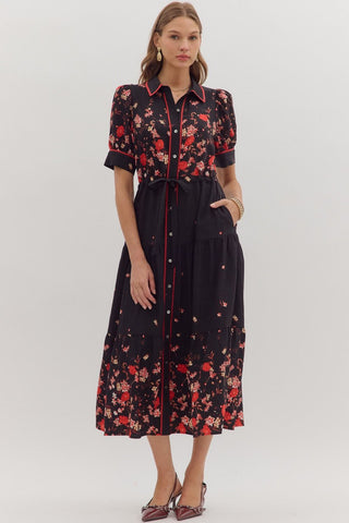 Black maxi with Red flowers by Entro