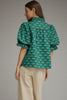 Olive and teal print balloon sleeve top by Entro