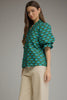 Olive and teal print balloon sleeve top by Entro