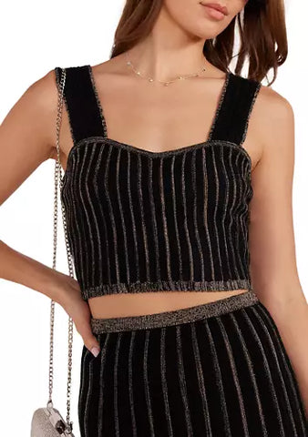 Celia lurex stripe crop top black champange by Mink Pink