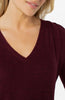 Long sleeve vneck knit top Maroon melange by Liverpool