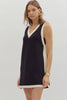 Black v neck dress cream trim by Entro