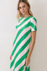 Pink and green striped feather maxi dress by TCEC