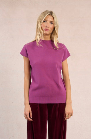 Mock neck short sleeve sweater purple by Molly Bracken