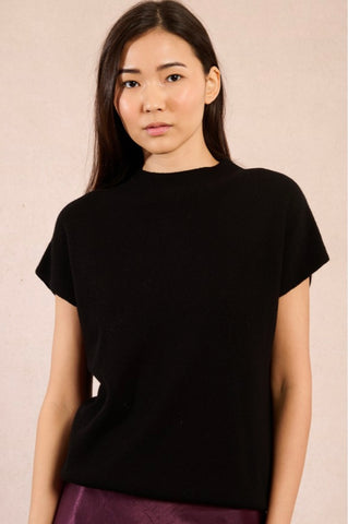 Mock neck short sleeve sweater black by Molly Bracken