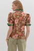 Brown and pink floral blouse by Entro