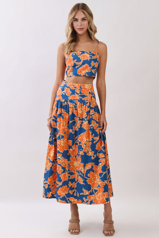 Navy Orange Floral Skirt Set by TCEC