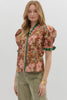 Brown and pink floral blouse by Entro