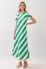Pink and green striped feather maxi dress by TCEC