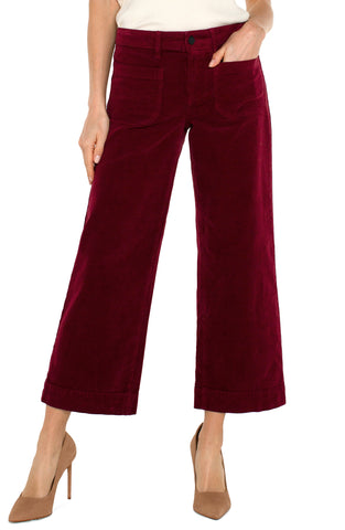 Corduroy crop wide leg with patch pockets ruby by Liverpool