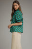 Olive and teal print balloon sleeve top by Entro