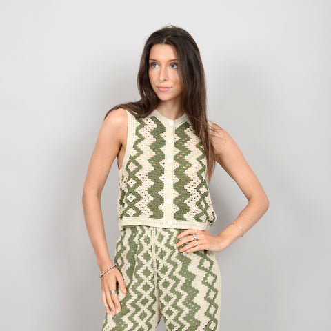 Knit sleeveless cardigan in natural green by RD Style