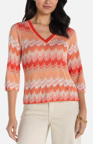 3/4 Sleeve V Neck Sweater Orange Chevron by Liverpool