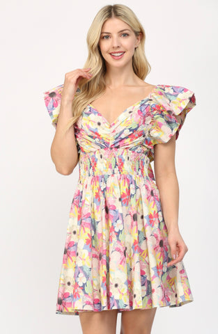 Flutter sleeve pleated detail mini dress by Fate