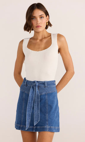 Ellis denim panel mini skirt by Mink Pink