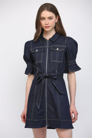 Two front chest pocket denim dress by Fate