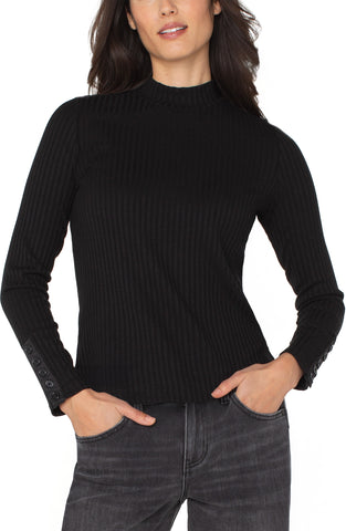 Long sleeve mock neck button detail black by Liverpool
