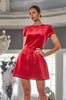 Red velvet dress with jeweled neckline by Fate