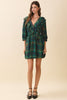 Green plaid ruffle v mini dress by TCEC