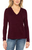 Long sleeve vneck knit top Maroon melange by Liverpool