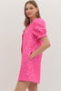 Hot Pink button front dress gold print by Entro