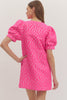 Hot Pink button front dress gold print by Entro