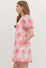 Cream mini pink red floral embroidery by Entro